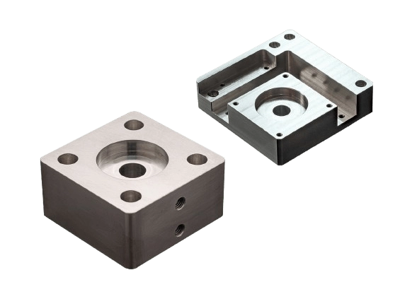 Dos piezas metálicas de precisión procedentes del fresado CNC de meviy