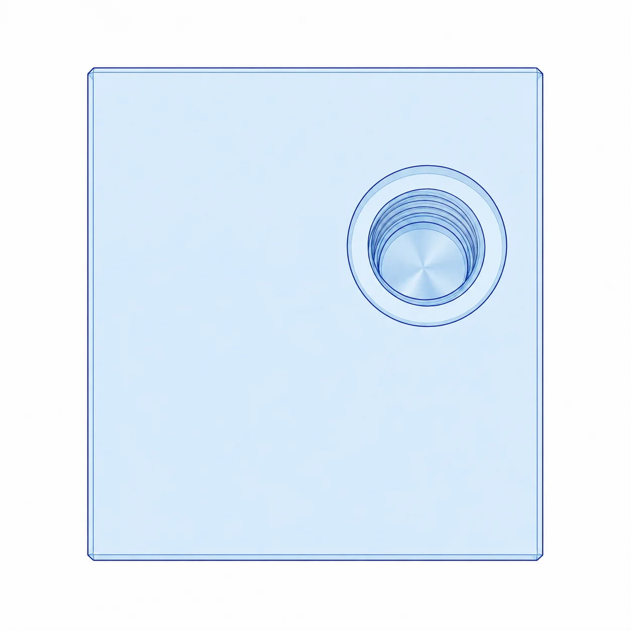 Top view of a hole placed too close to the part edge