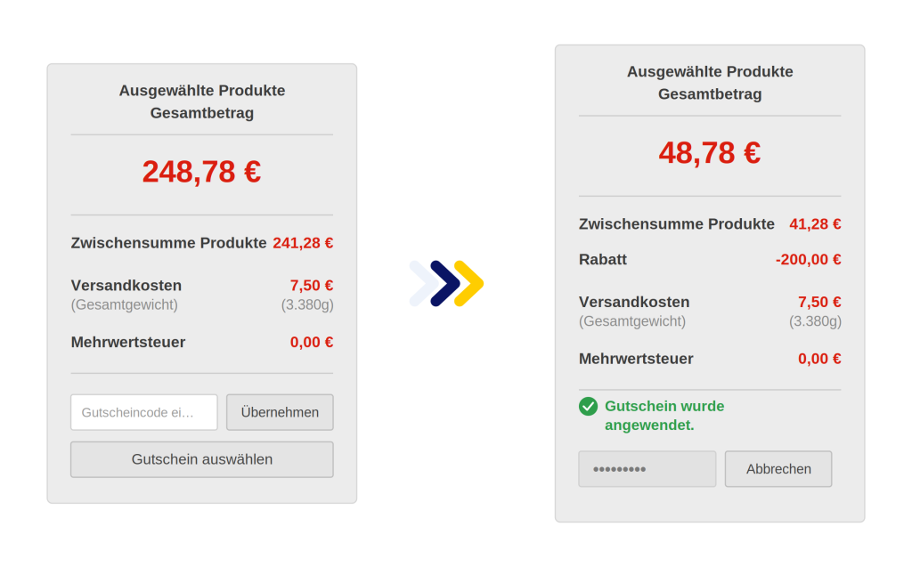 Bild, das den angewendeten Gutscheincode zeigt