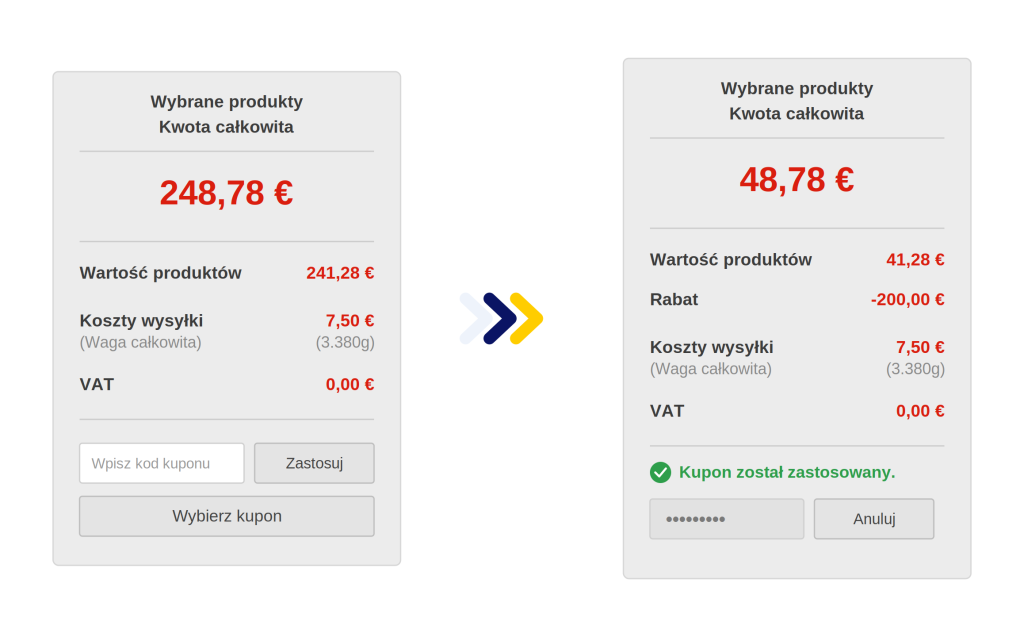 obraz przedstawiający zastosowany kod kuponu